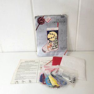 1989 Candamar Designs Counted Cross Stitch Christmas Eve Scene Christmas Stockin